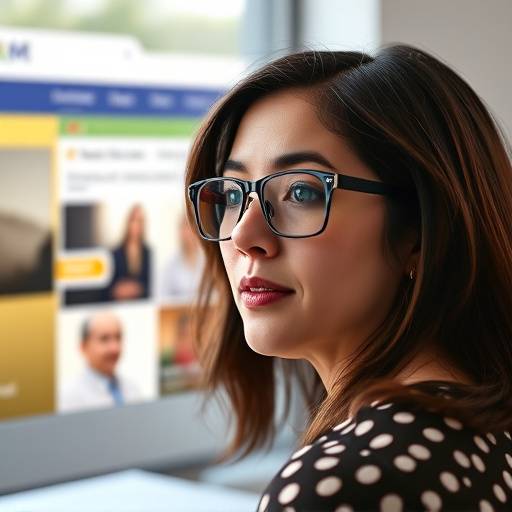 A woman using a screen reader to navigate a website, illustrating the importance of accessible web design.
