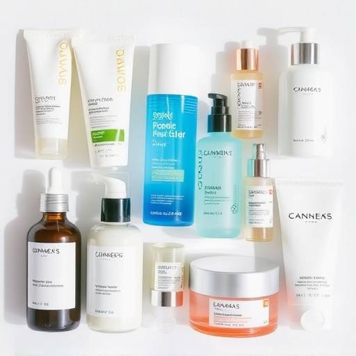 Collage of various skincare products: cleanser, toner, serum, moisturizer, and sunscreen