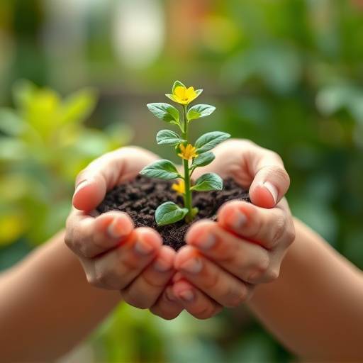 Hands gently holding a small green plant, symbolizing growth and holistic care
